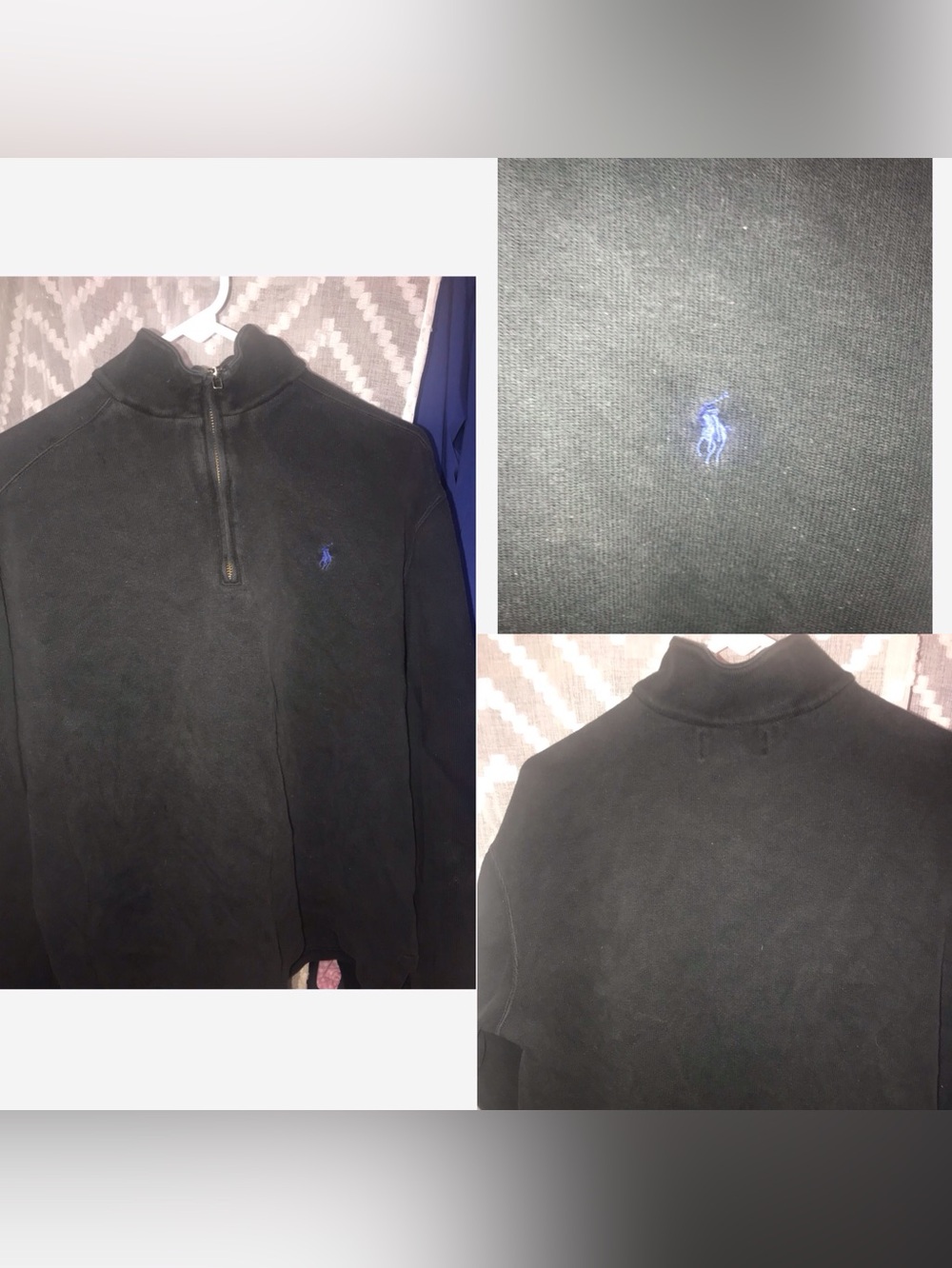 Polo by Ralph Lauren Black Quarter-Zip Sweater with Blue Pony